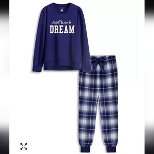 Max & Olivia 2-piece Plaid Pajama Jogger Set-Navy Size Medium
